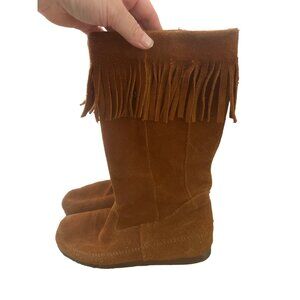 Minnetonka Brown Chestnut Suede Fringe Mid Length‎ SZ 7 Indian Moccasin Boots